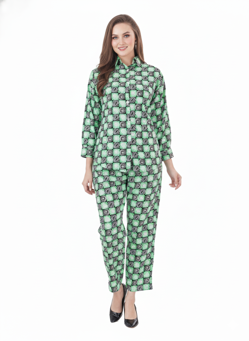 Glamoura X Mod Green Geometric Co-ord Set | Lime & Black Checkerboard Modest Wear
