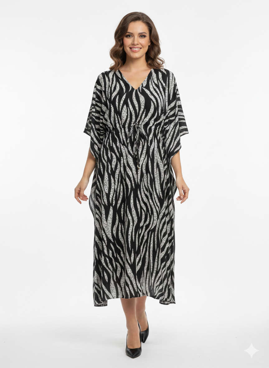Onyx & Frost Abstract Zebra Swirl Kaftan | Beach Wear — GLAMOURA-X