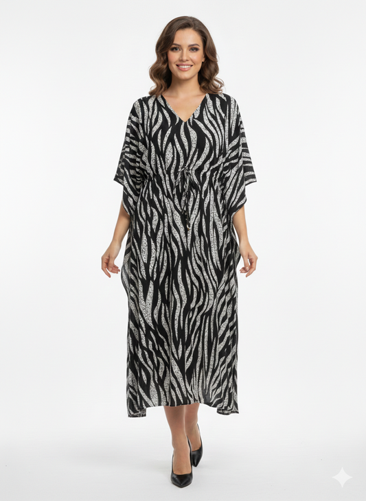 Onyx & Frost Abstract Zebra Swirl Kaftan | Beach Wear — GLAMOURA-X