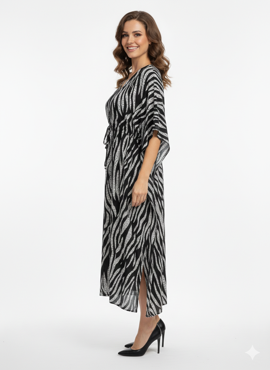 Onyx & Frost Abstract Zebra Swirl Kaftan | Beach Wear — GLAMOURA-X