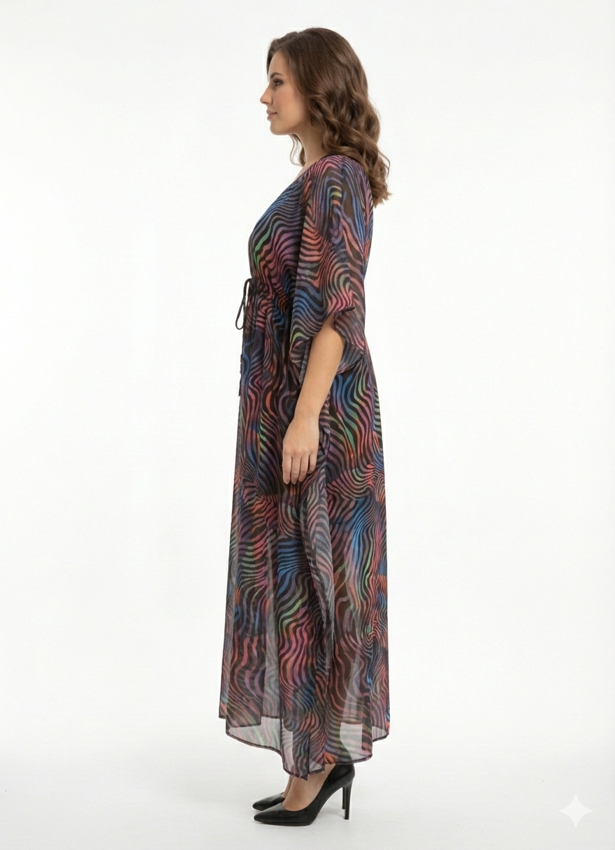 Neon Nebula Multicolor Swirl Drawstring Kaftan | Beach Cover — GLAMOURA-X