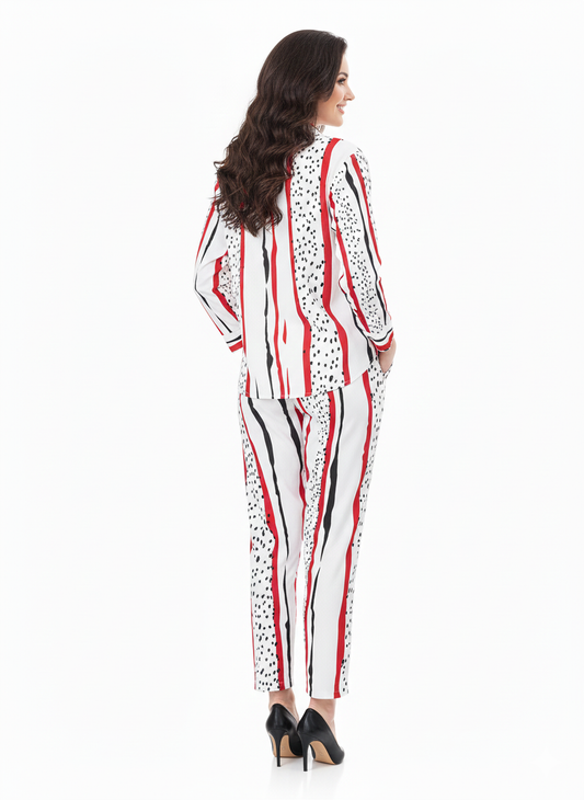Glamoura X Art Stripe Co-ord Set | Red & Black Abstract Print Modest Fashion