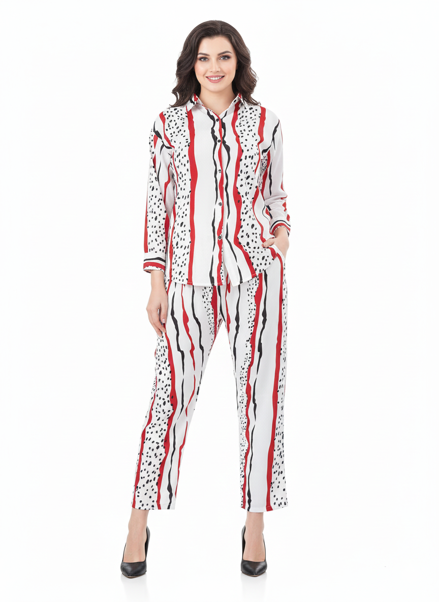 Glamoura X Art Stripe Co-ord Set | Red & Black Abstract Print Modest Fashion