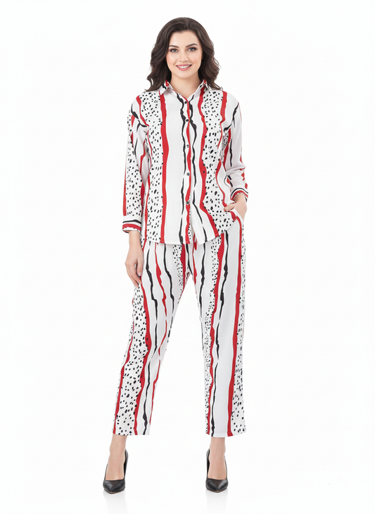Glamoura X Art Stripe Co-ord Set | Red & Black Abstract Print Modest Fashion