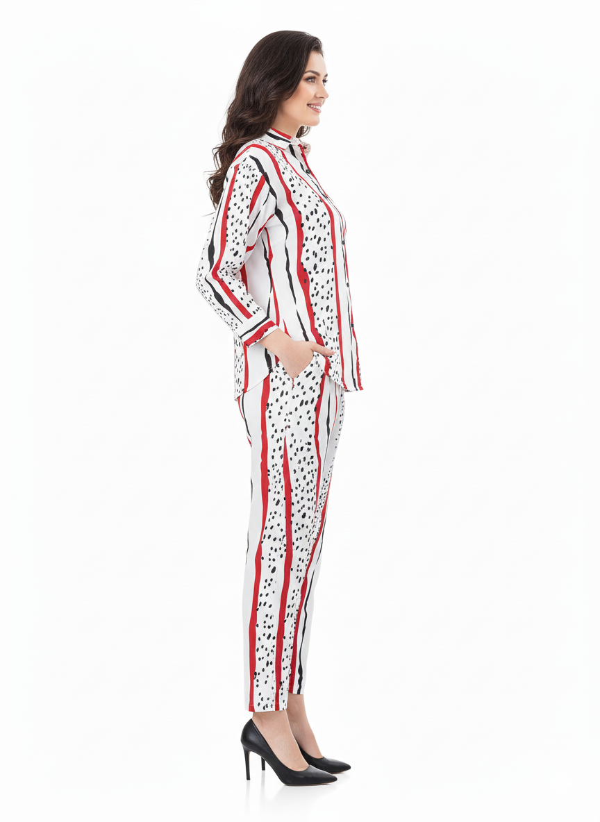 Glamoura X Art Stripe Co-ord Set | Red & Black Abstract Print Modest Fashion