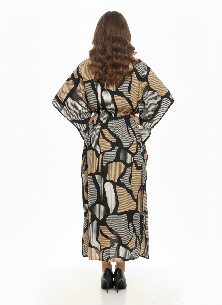 Onyx & Amber Abstract Swirl Drawstring Kaftan | Beach Wear— GLAMOURA-X