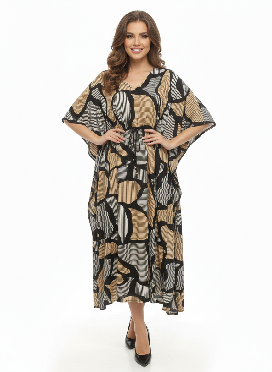 Onyx & Amber Abstract Swirl Drawstring Kaftan | Beach Wear— GLAMOURA-X