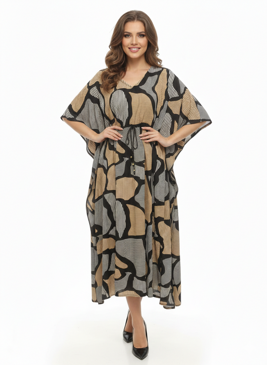 Onyx & Amber Abstract Swirl Drawstring Kaftan | Beach Wear— GLAMOURA-X