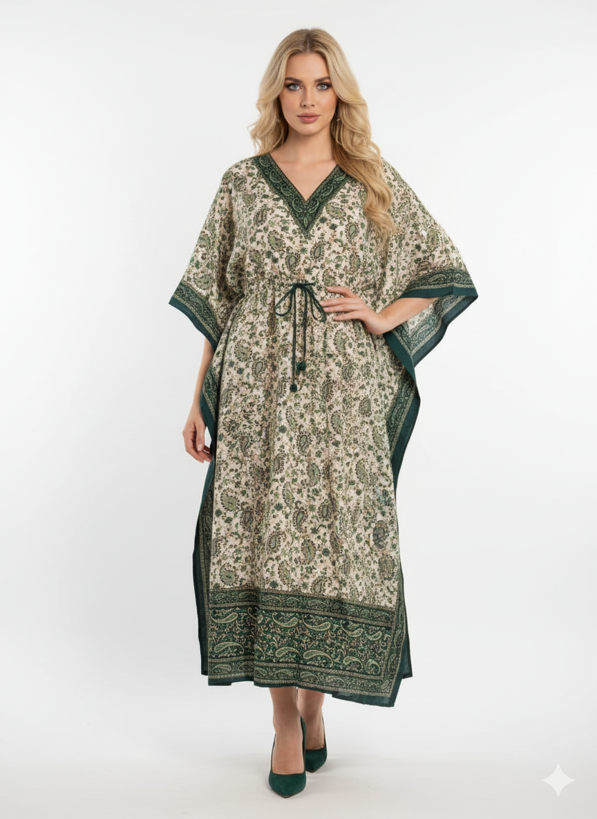 The Green Paisley Print Kaftan — GLAMOURA-X