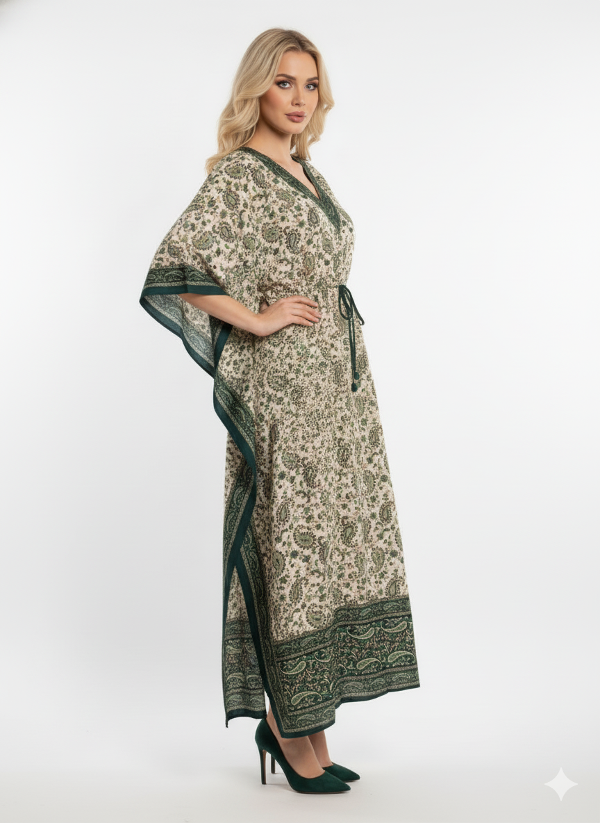The Green Paisley Print Kaftan — GLAMOURA-X