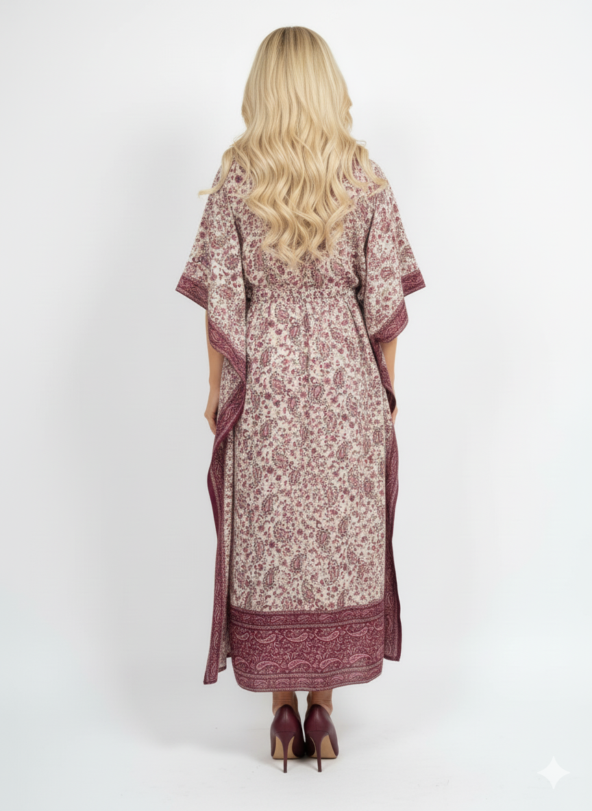Modest Red Paisley Print | Red Paisley Print Kaftan — GLAMOURA-X