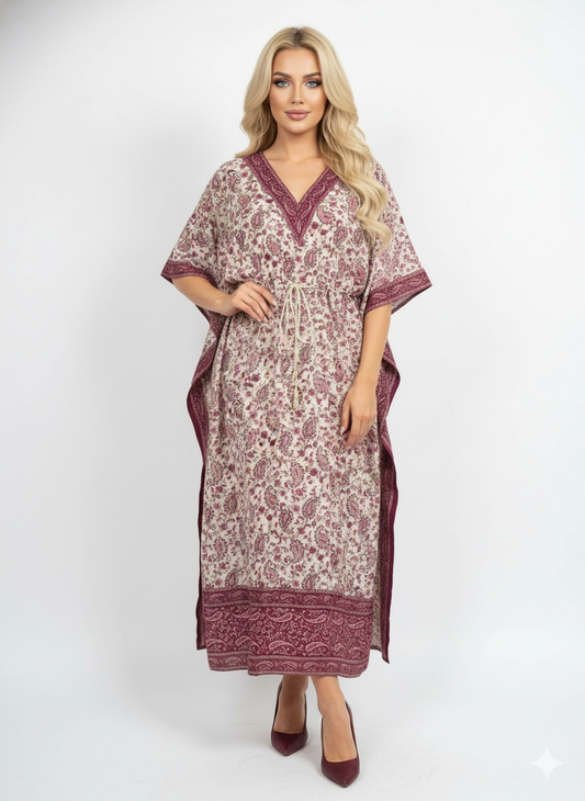 Modest Red Paisley Print | Red Paisley Print Kaftan — GLAMOURA-X