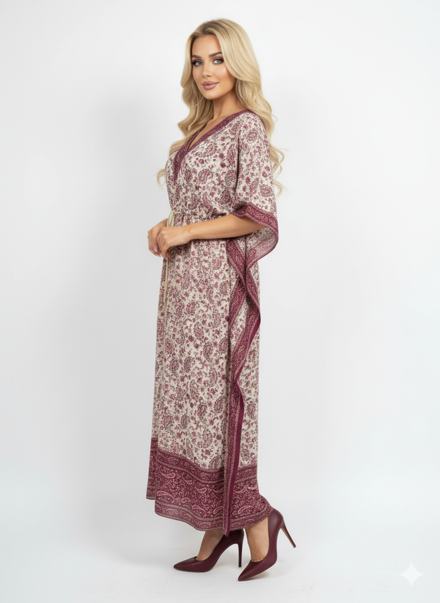 Modest Red Paisley Print | Red Paisley Print Kaftan — GLAMOURA-X