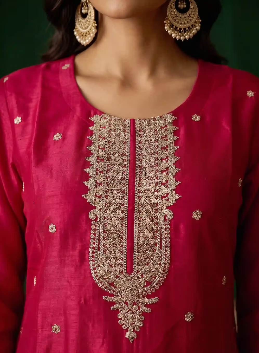 Deep Pink Embroidered Kurta Set with Dupatta
