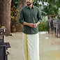 Dark Green Shirt and Kasavu Mundu Dhoti Combo Set