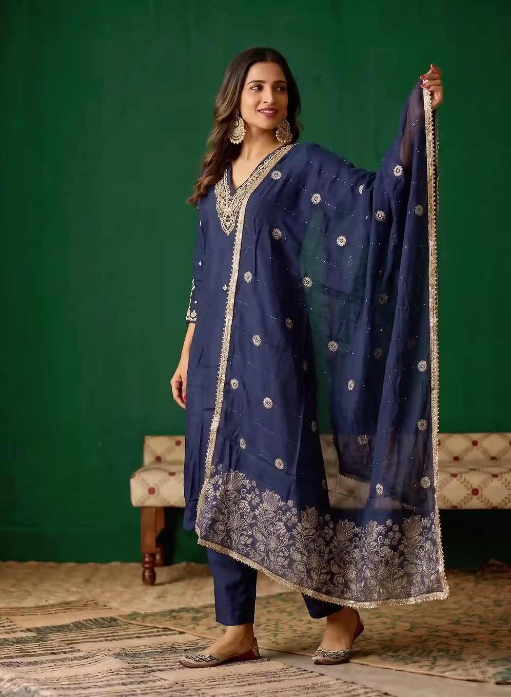 Dusky Blue Hand Embroidered Kurta Set with Dupatta
