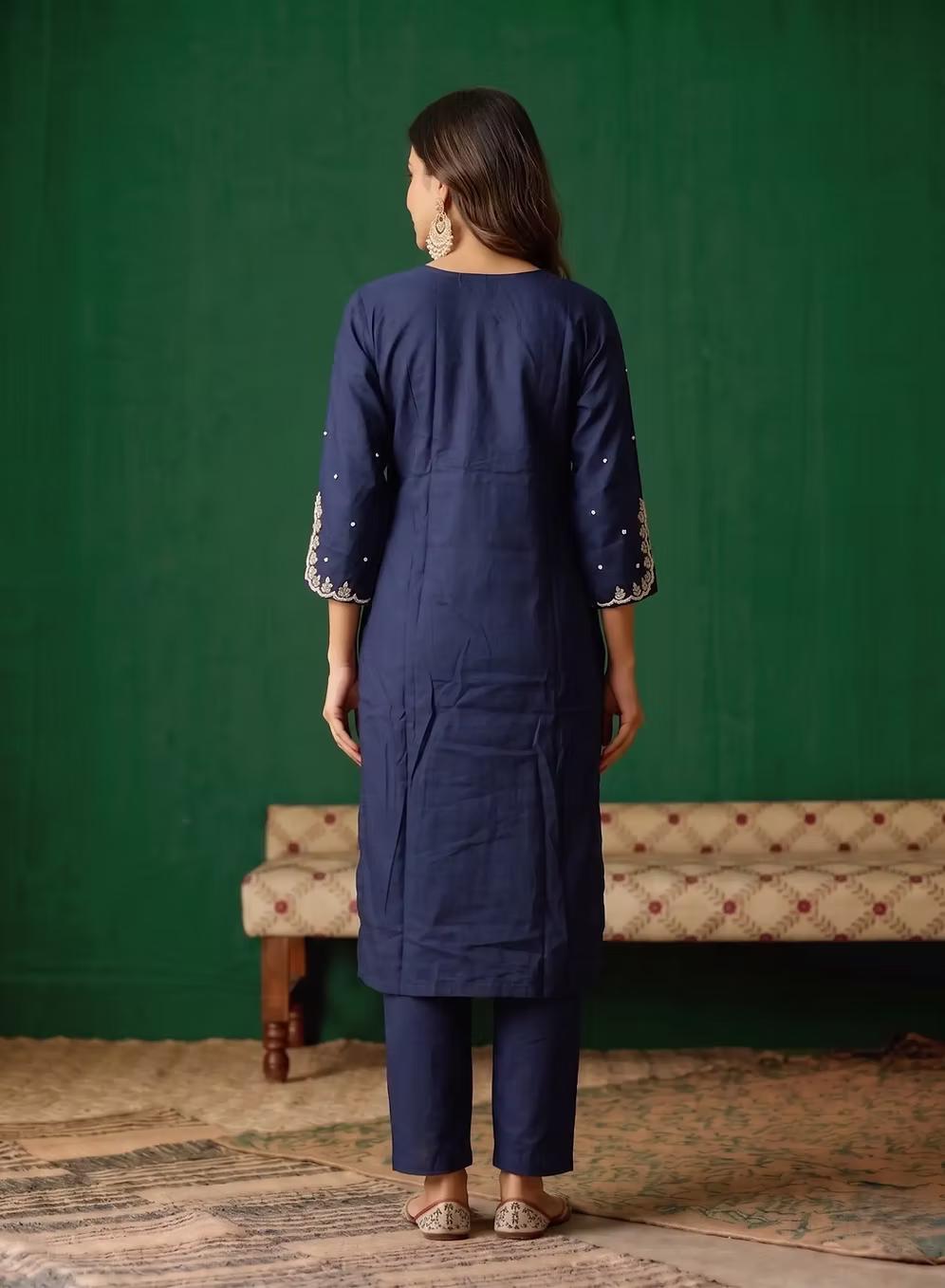 Dusky Blue Hand Embroidered Kurta Set with Dupatta