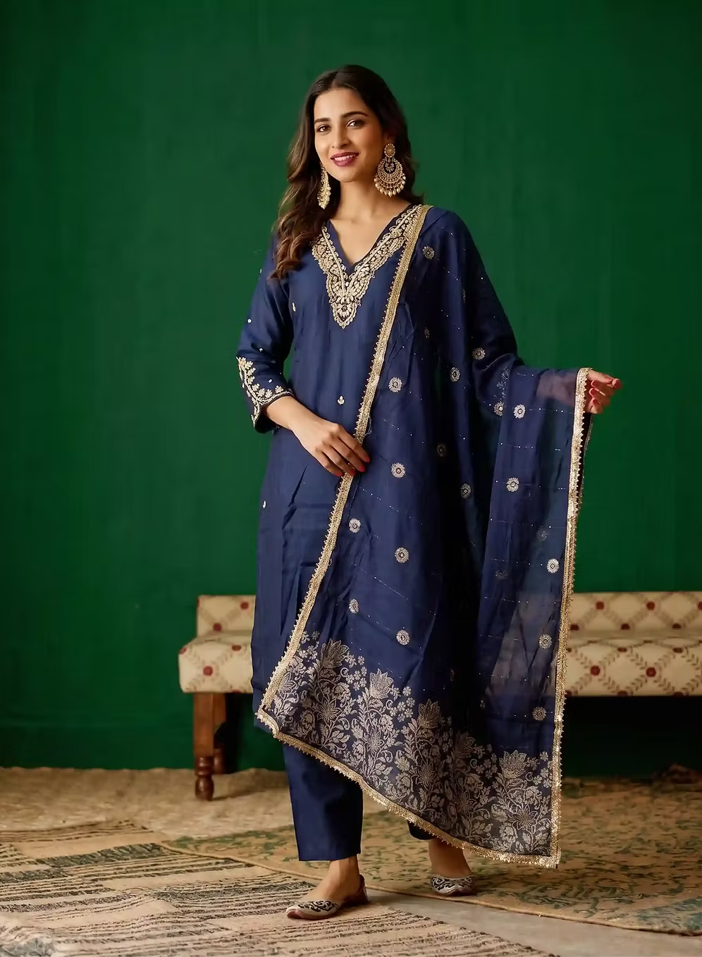 Dusky Blue Hand Embroidered Kurta Set with Dupatta