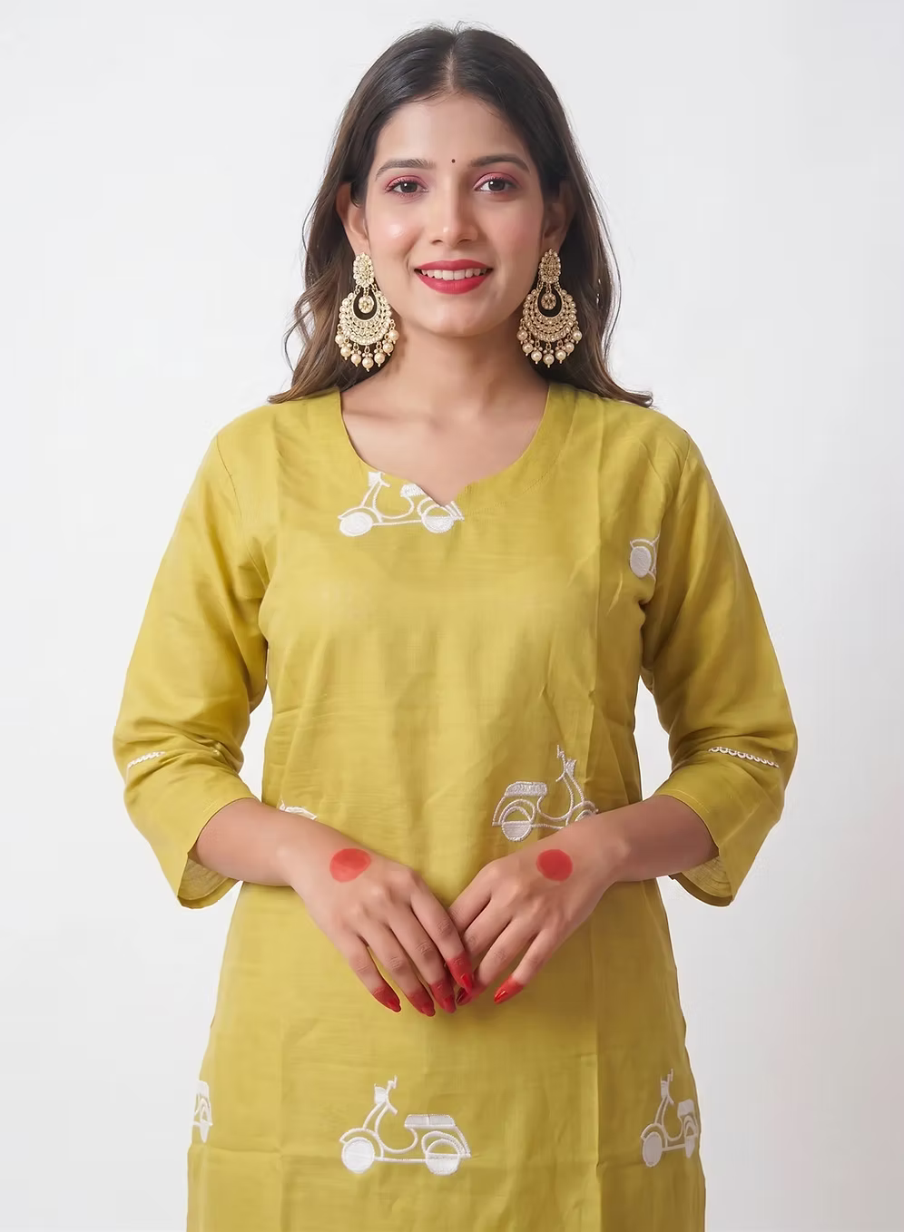 Pear Green Scooter Motif Embroidery Kurta Set