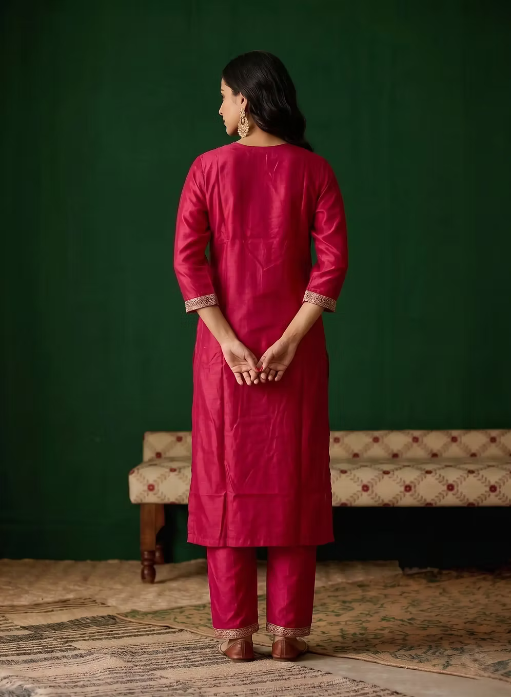 Deep Pink Embroidered Kurta Set with Dupatta