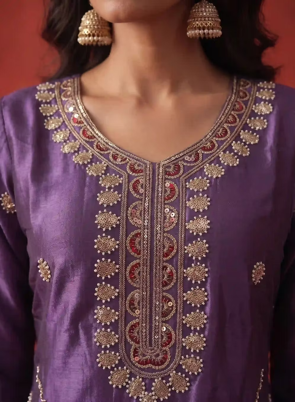 Grape Purple Hand Embroidered Kurta Set With Dupatta
