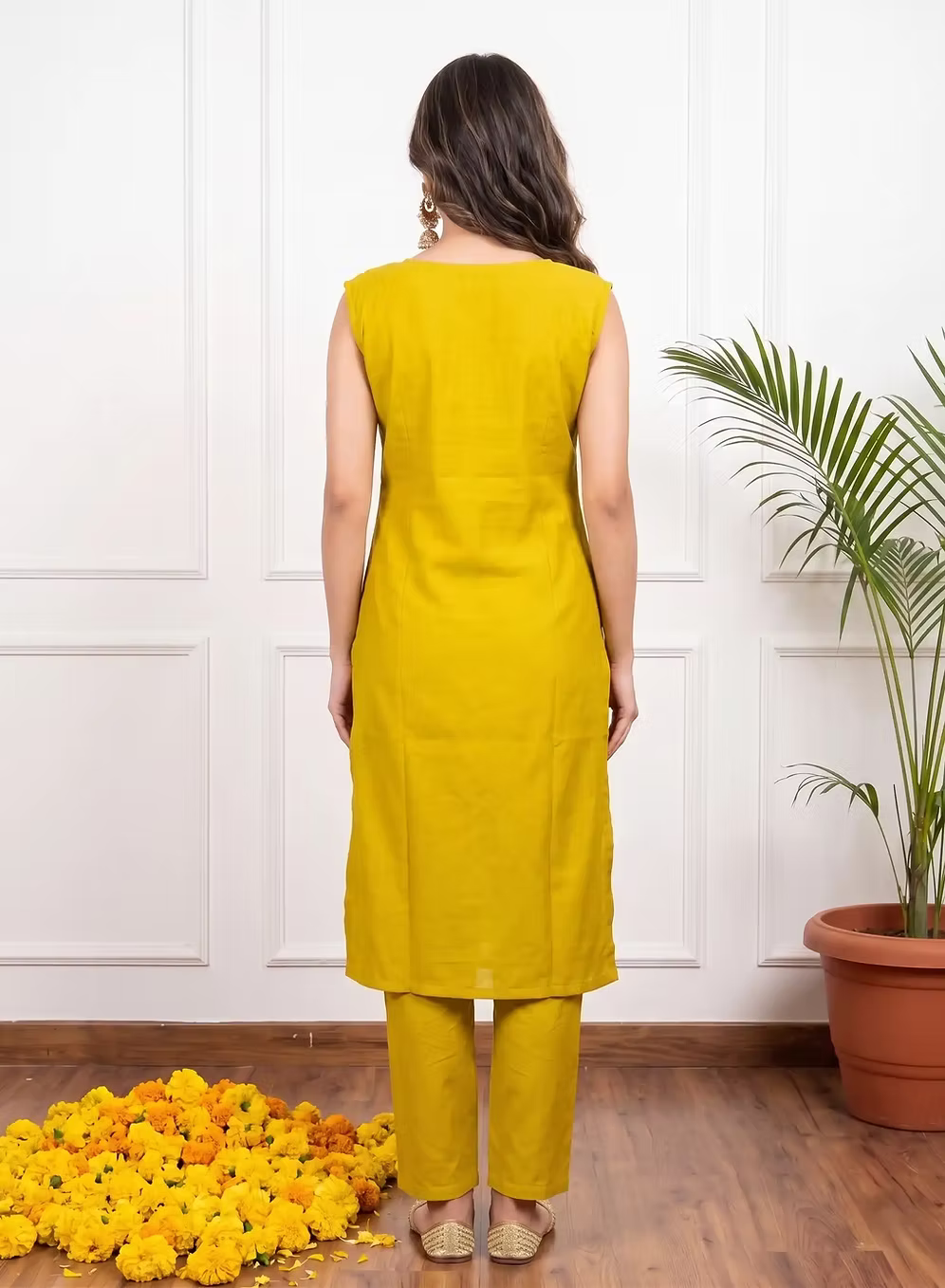 Bright Yellow Multicolor Floral Embroidery Kurta Set with Dupatta