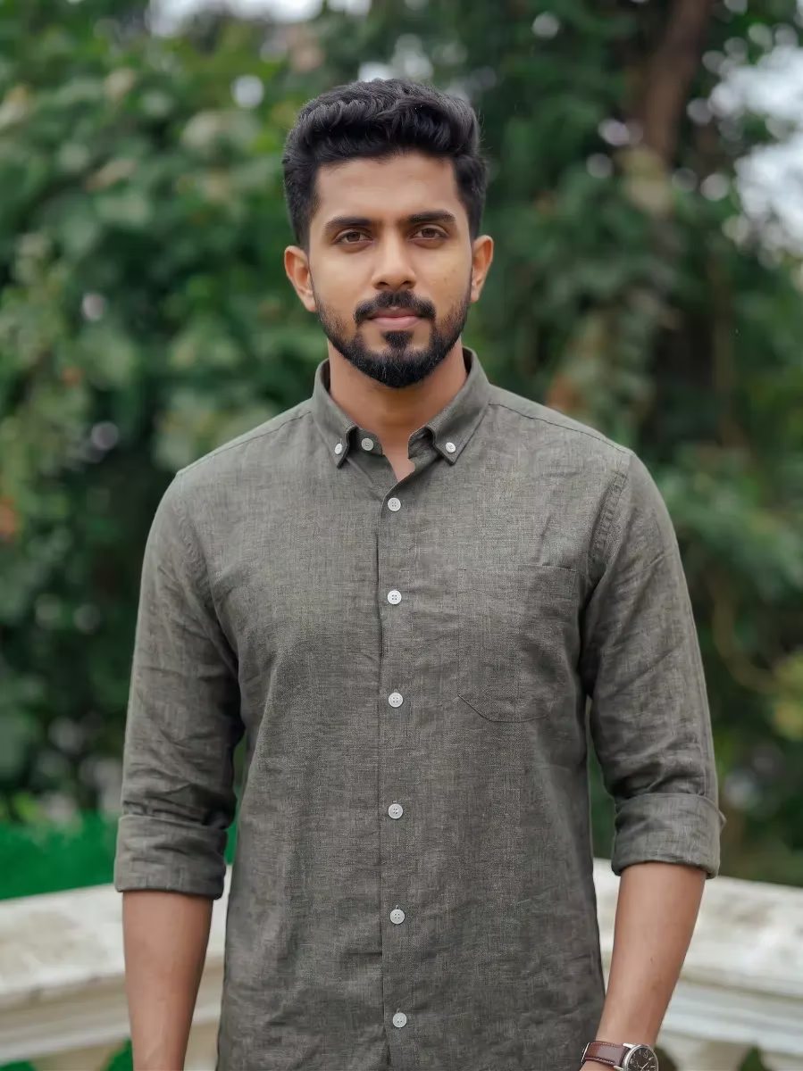Grey Linen Cotton Shirt and Kasavu Mundu Dhoti Combo