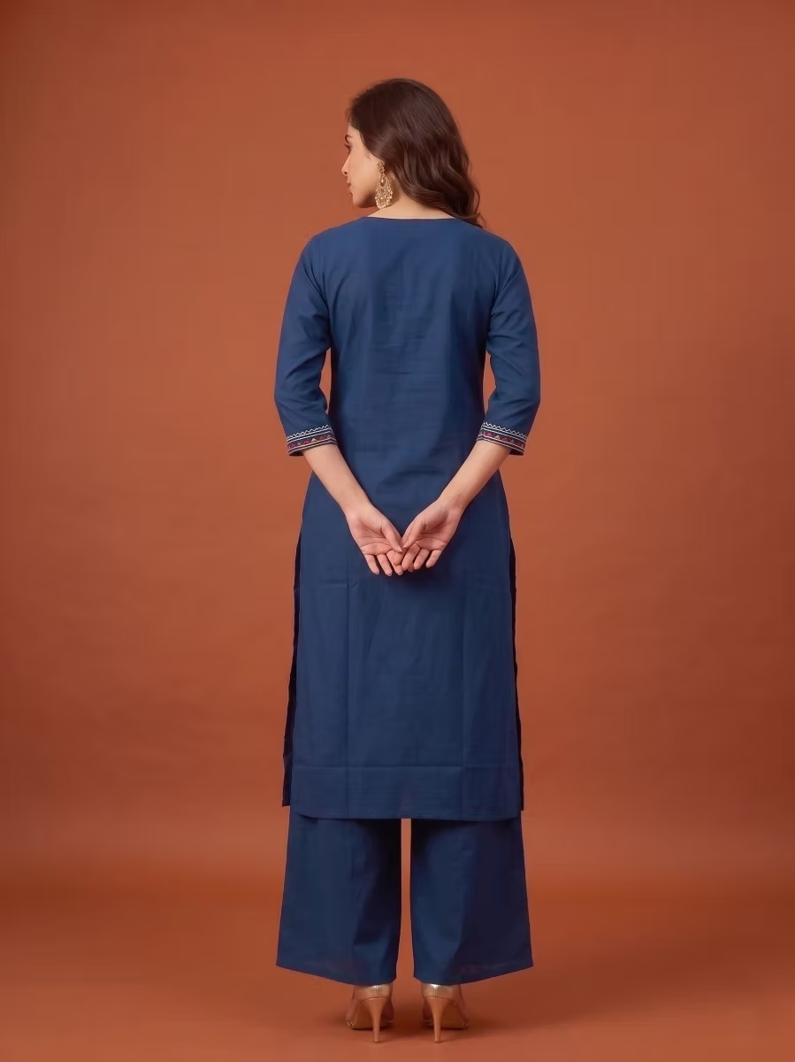 Midnight Blue Multicolor Tribal Embroidered Kurta Set