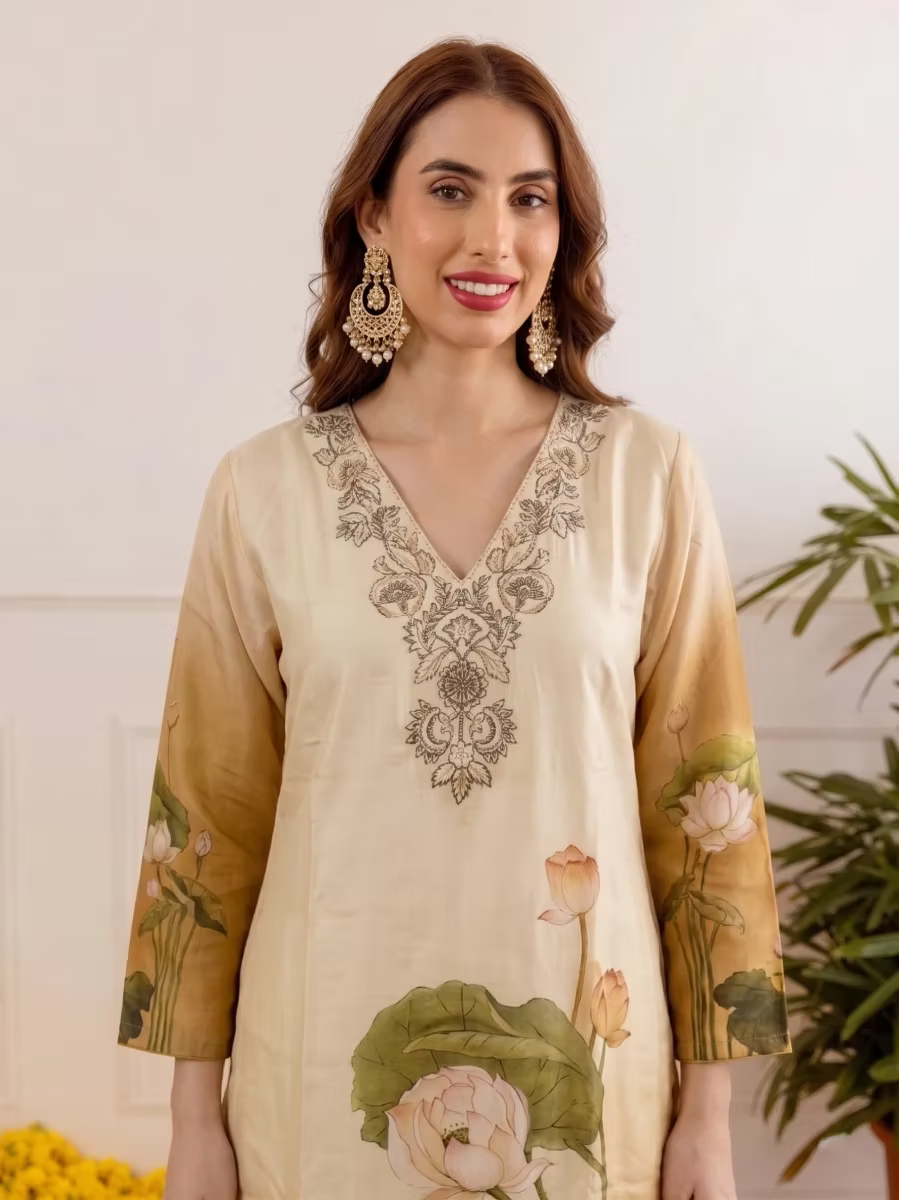 Floral Embroidery Cotton Silk Kurti