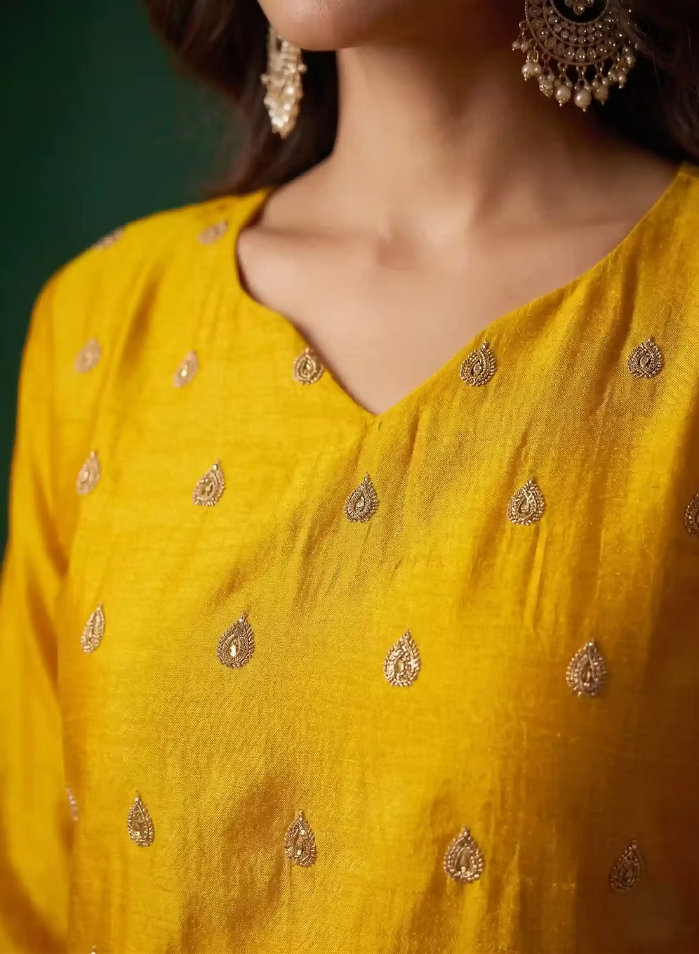 Saffron Yellow Embroidery Kurta Set with Purple Dupatta