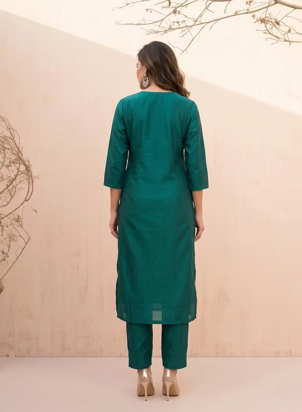 Teal Green Kurta Set with Silver Embroidery With Bloom Dupatta