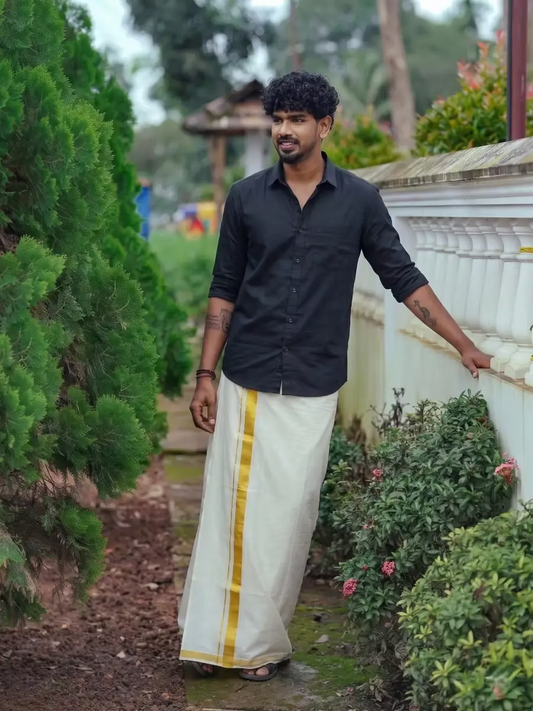Black Shirt and Kasavu Mundu Dhoti Combo