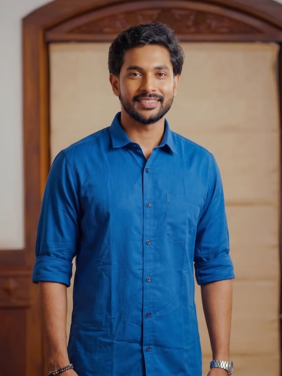 Royal Blue Shirt and Kasavu Mundu Dhoti Combo Set