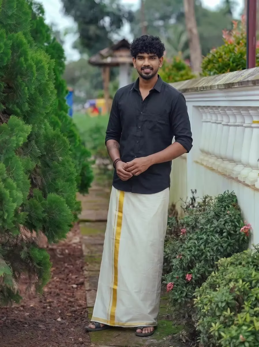 Black Shirt and Kasavu Mundu Dhoti Combo