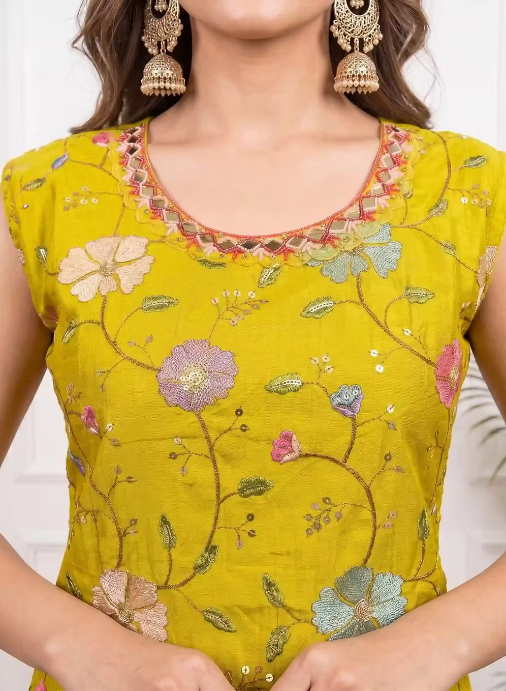 Bright Yellow Multicolor Floral Embroidery Kurta Set with Dupatta