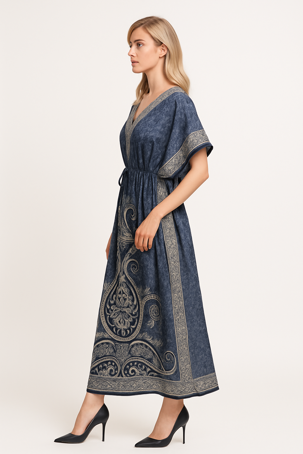 The Grey & Black Patchwork Paisley Kaftan — GLAMOURA-X