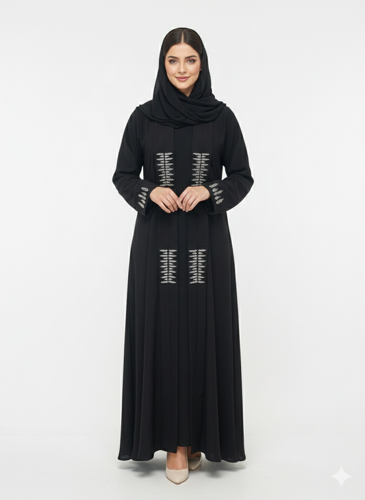 Glamoura X Obsidian Frost Black Abaya with Silver Diamond Work