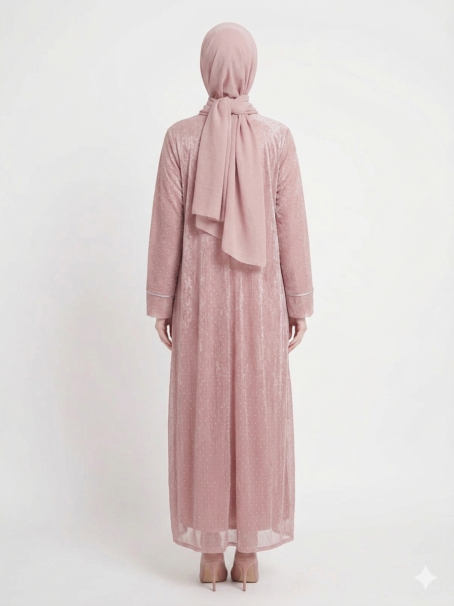 Glamoura X Rose Dust Embellished Kimono Abaya | Elegant Pink Modest Wear