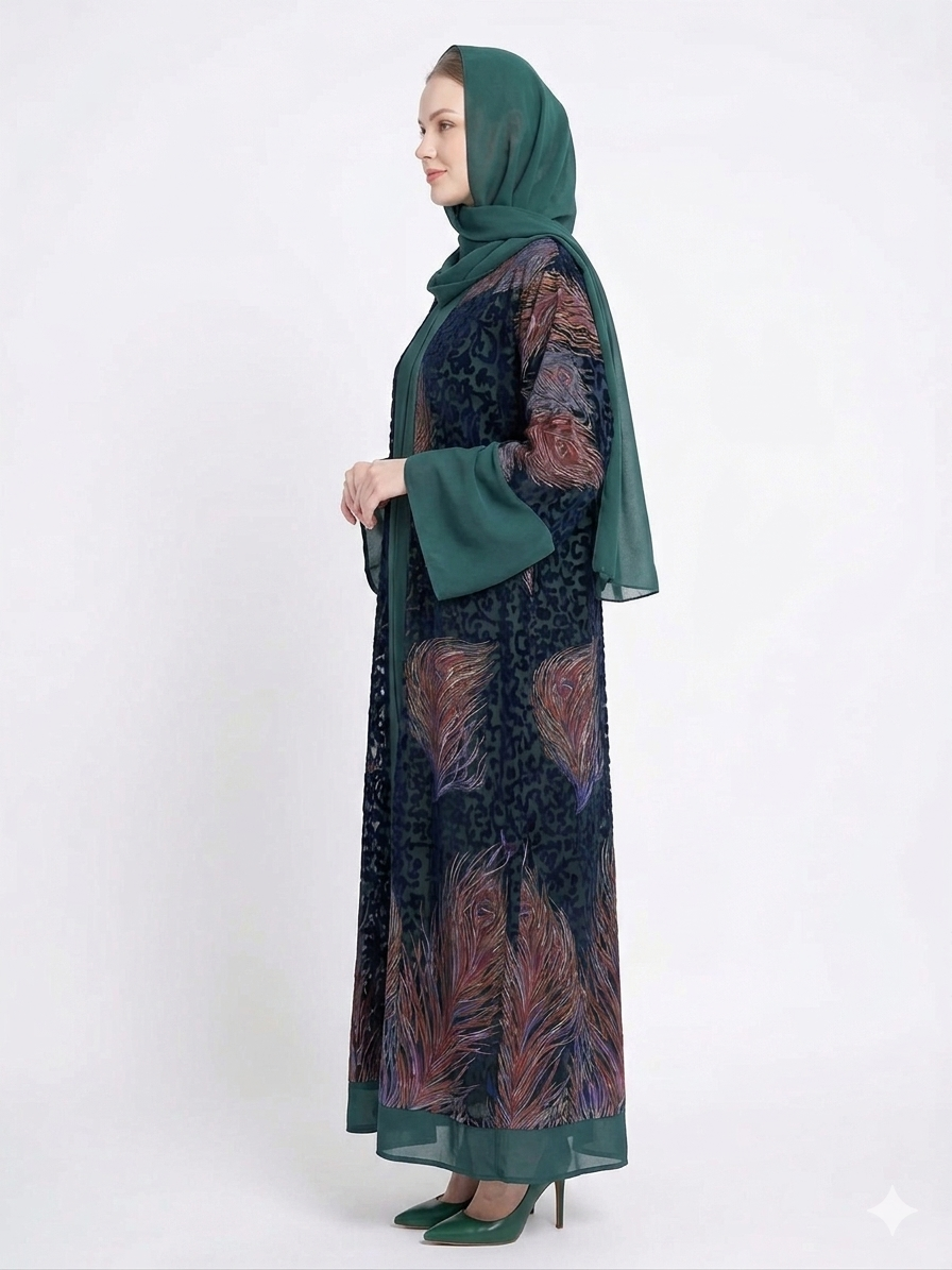 Glamoura X Emerald Serenity Dark Green Sheer Chiffon Abaya