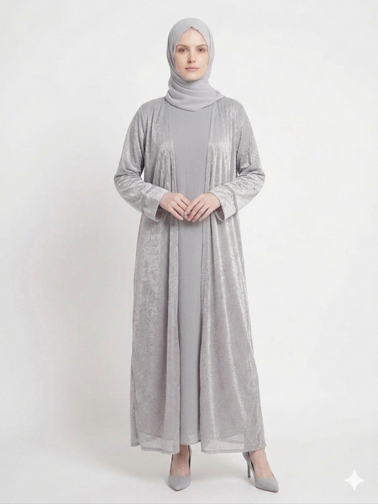 Glamoura X Grey Mist Diamond Embellished Kimono Abaya | Elegant Sheer Modest Wear