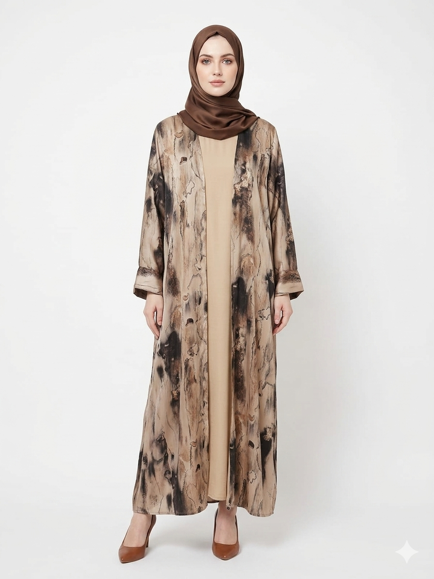 Glamoura X Sandstone Marble Satin Classy Kimono Abaya