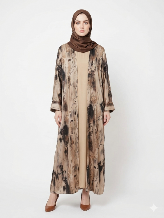Glamoura X Sandstone Marble Satin Classy Kimono Abaya
