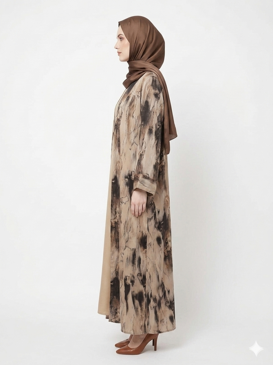 Glamoura X Sandstone Marble Satin Classy Kimono Abaya