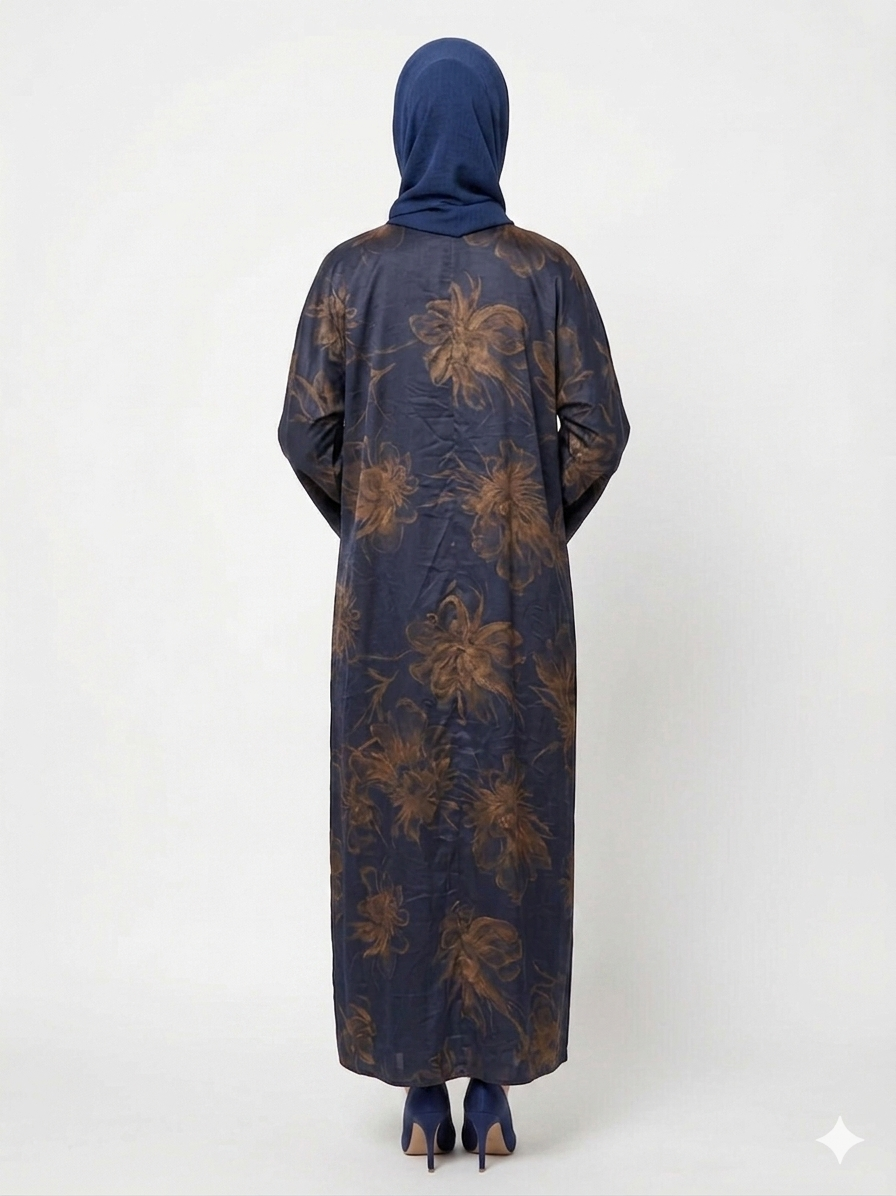 Glamoura X Midnight Navy Gold Satin Kimono Abaya