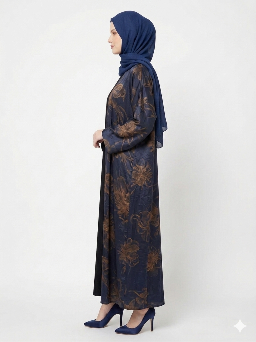 Glamoura X Midnight Navy Gold Satin Kimono Abaya