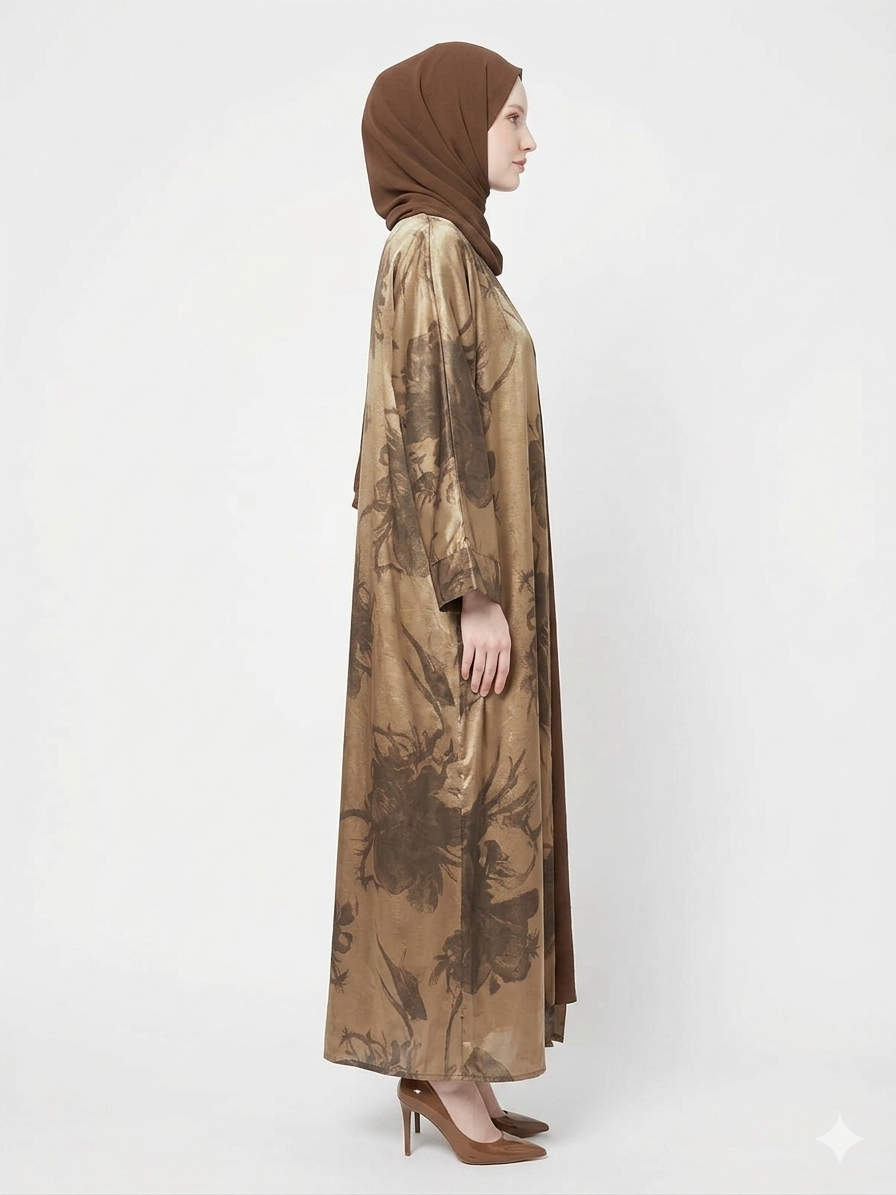 Glamoura X Golden Bronze Satin Kimono Modest Abaya