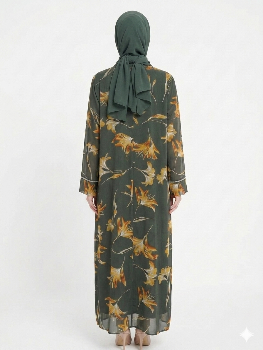 Glamoura X Sage Bloom Sheer Floral Kimono Abaya