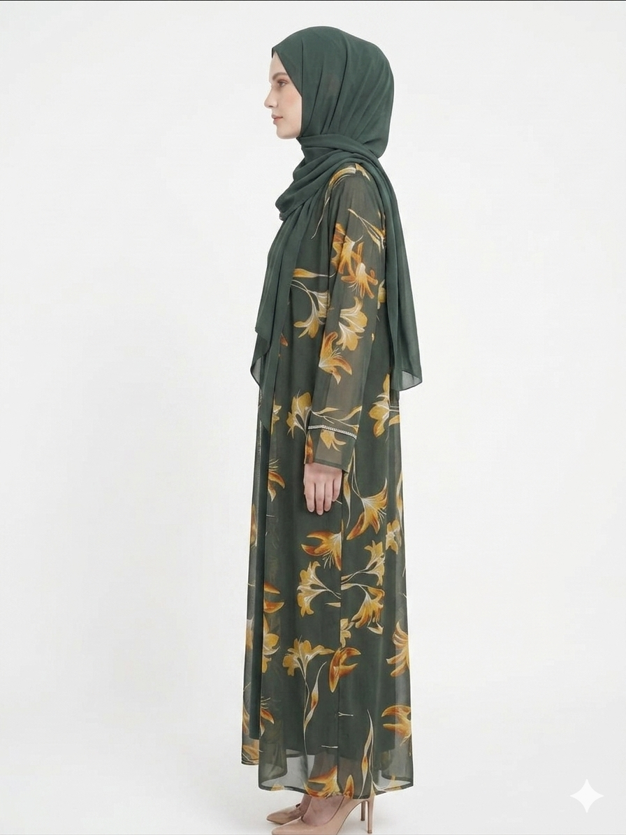 Glamoura X Sage Bloom Sheer Floral Kimono Abaya