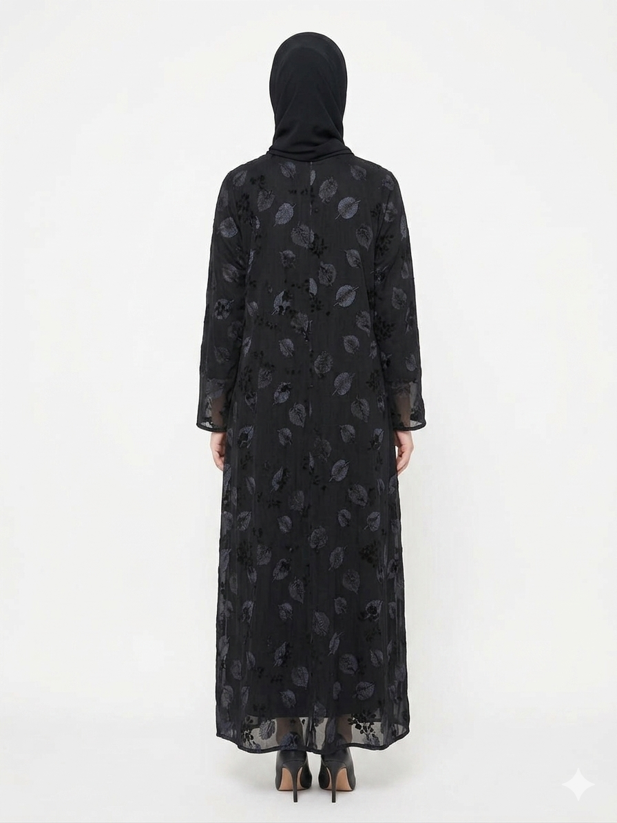 Glamoura X Midnight Foliage Leaf Embroidered Abaya Set