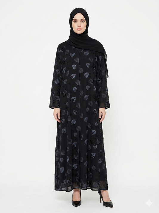 Glamoura X Midnight Foliage Leaf Embroidered Abaya Set